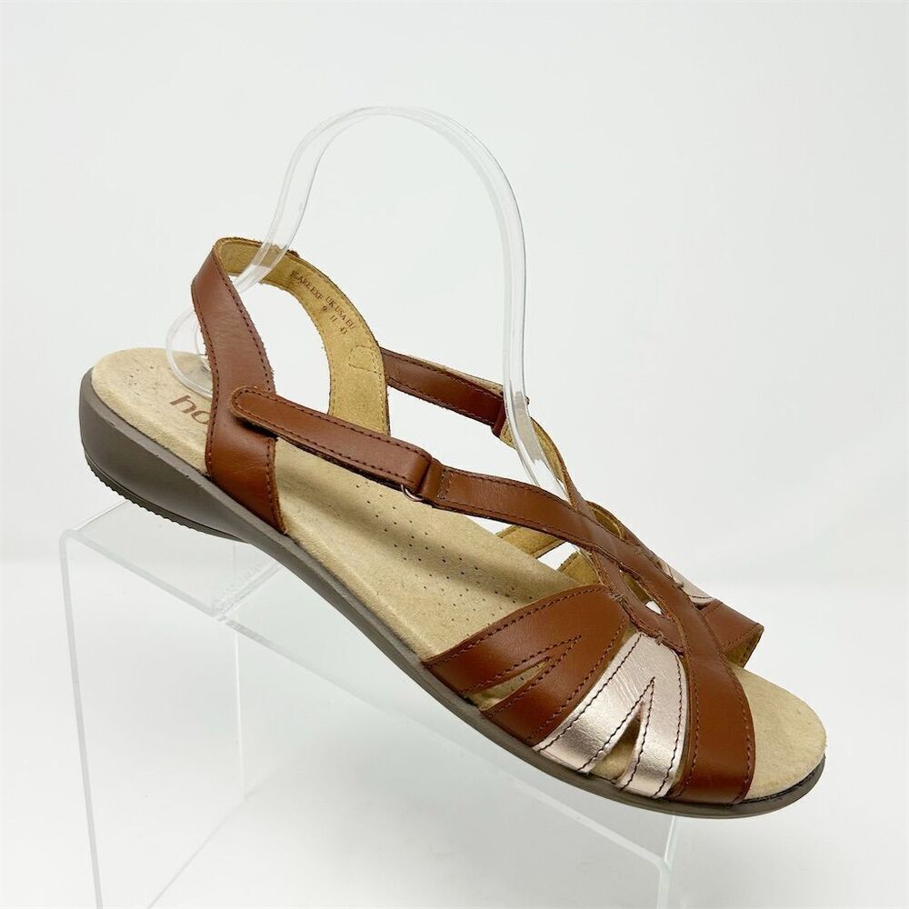 Hotter Women's Flare Brown Leather Slingback Sandals Size 11 Casual Summer